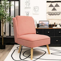 Velvet Accent Chair with Rubber Wood Legs for Living Room-Pink - £162.45 GBP