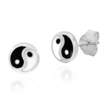 Balancing Duality Yin and Yang Symbol Sterling Silver 7mm Stud Earrings - £11.49 GBP