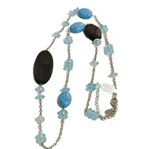 Lia Sophia DakotaTurquoise Blue and Wood Beaded Long Chain Necklace 32” Long - £19.66 GBP