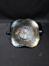 Early 1900s Northwood Butterfly Blue Amethyst Carnival Glass Bon Bon Ringed Dish - £28.90 GBP