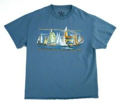 American Tradition Men&#39;s T-Shirt L Caribbean Classics Sailboats Blue - £14.04 GBP