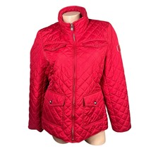 Tommy Hilfiger Scarlet Red Quilted Jacket Womens Size M Logo Large Pocke... - $32.66