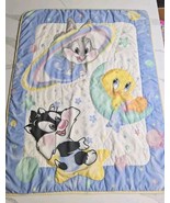 Vintage Baby Looney Tunes In Space Crib Blanket Quilt Comforter Tweety, ... - $59.35