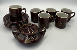 Mancioli Pottery Brown Espresso Cups And Saucers And Covered Dish/Sugar - $71.81