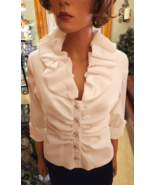 Vtg Xscape Joanna Chen Ruffled Collar Button Up White Dressy Formal Blou... - £37.65 GBP