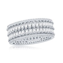 Sterling Silver Double Row Baguette &amp; Round CZ Eternity Ring - £38.96 GBP