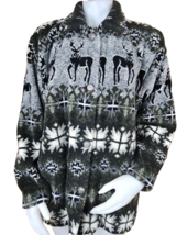 Fleece Sweater Jacket Womens M Deer Snowflake Button Up Sherpa Country C... - $25.90