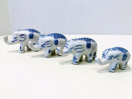 Vintage Miniature Asian Porcelain Blue &amp; White Hand Painted Elephants Set Of 5 - £19.53 GBP