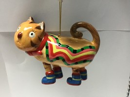 Christmas tree ornament cat dangle legs 55759 tan cat  &amp; blue shoes - $200.69 MXN