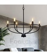 FookChak 6-Light Black Industrial Chandelier Fixture, Brand New, P09-6B1 - £75.76 GBP