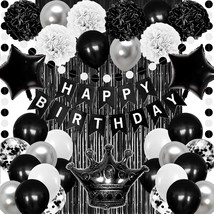 Black And White Birthday Party Decorations Happy Birthday Balloons Banner Women  - $25.99