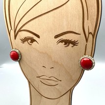 Vintage Crystal Halo Button Earrings, Faceted Cherry Red Lucite, Screw Back Glam - £21.12 GBP