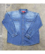 Men&#39;s Cotton Blue Denim Long Sleeve Button Up Collared Casual Dress Shirt L - $406.99 MXN