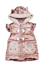 Little Lass Unicorn Girl&#39;s Vest Jacket Size 24 Months Pink Satin Hood Po... - $5.94