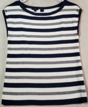 Talbots T Shirt Top Women Petite Small Navy White Striped Sleeveless Back Button - £12.22 GBP