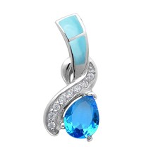 Sterling Silver Blue Topaz &amp; Natural Larimar Pendant - £31.16 GBP