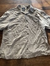 Haggar Men Button Up Shirt Large Brown Herringbone 100% Silk Washable Collar - £14.77 GBP