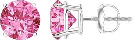 2 Ct Round Cut CZ 7MM Pink Diamond Unisex Stud Earrings 14K White Gold Plated - £28.76 GBP