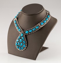 Sterling Silver Turquoise Plaque Necklace with Pendant Gorgeous Signed - £573.28 GBP