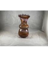 Vtg Hand Blown Glass Vase Purple Orange Swirl Ruffle Top  - $225.80 MXN