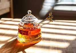 Beehive Honey Pot with Bee Handle Honey Dauber Set Glass Stainless Steel Brass image 7