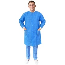 Disposable Lab Coats 45 Inch Long 10 Blue Lab Coats with Snaps, Knit Cuf... - $31.09