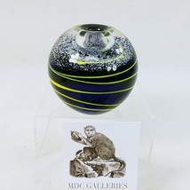 Paperweight Glass Taper Candleholder Blue Yellow Swirl Design 3 3/4&quot; Dia - £24.02 GBP