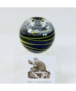 Paperweight Glass Taper Candleholder Blue Yellow Swirl Design 3 3/4&quot; Dia - $37.57