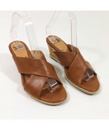 Sofft Tan Leather Cork Wedge Open Toe Slip On Sandals Wms 8M - $21.27