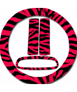 Steering wheel cover, seat belt covers &amp; rear view mirror cover  Red Zebra - $25.30 CAD