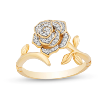 Enchanted Disney Belle 1/10 CT. T.W.Diamond Rose Bypass 925 Sterling Silver Ring - £74.82 GBP