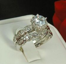 2.88CT Round Lab Created Diamond Engagement Wedding Ring Set 14K White Gold Over - £79.68 GBP