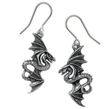 Alchemy Gothic Flight of Airus Dragon Dropper Earrings Fine English Pewter E442 - £14.34 GBP