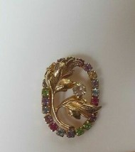 Multi-Color Rhinestone Faceted Oval Brooch - £7.49 GBP
