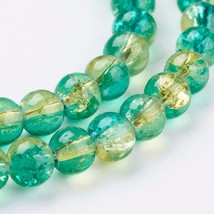 Z Bead Lot 5 strand 6mm round crackle glass Two Tone Med Turquoise 31 in... - $10.44