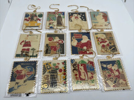 VTG 1994 Complete Set Of 12 Coca Cola Santa Stamp Ornaments 22K Gold Pla... - £73.54 GBP