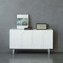 Cream White 4-Door Cabinet: Modern Sideboard Buffet - £187.55 GBP