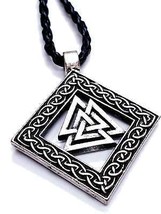 Valknut Necklace Pendant Rune Ingwaz Celtic Knot Work Norse Viking Faux Leather - £7.54 GBP