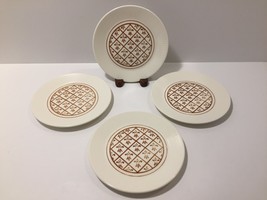 4 Cream Colored Small Plates with Brown Design  6-1/4&quot; - £7.51 GBP
