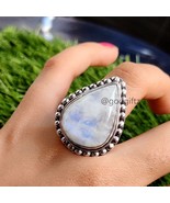 Rainbow Moonstone Ring | Natural Rainbow Moonstone Pear Cabochon Ring |9... - $63.99