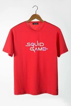 Men&#39;s Red Front Squid Game Printed Crew Neck Oversize T-shirt - $14.00