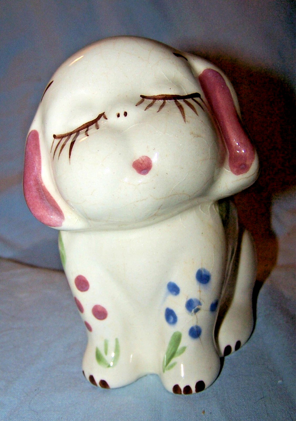 Vintage Block Pottery-California-Closed Eyes Dog Planter-4 1/2 inches tall - $15.00