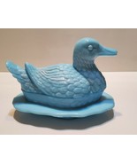Vintage Blue Milk Glass Duck On Base Covered Dish Folded in Wings Solid ... - £66.77 GBP