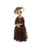 Vintage Folk Art Hand Made Creepy Old Lady Jeweled Feathers Hat Black 18... - £39.78 GBP