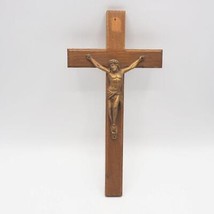 Bois Crucifix Avec / Fonte Métal de Jésus - £33.31 GBP