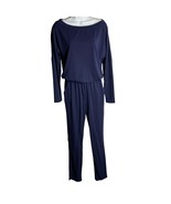 Brittany Humble Off Shoulder Jumpsuit XS Blue Elastic Waist Pockets Long... - £22.25 GBP