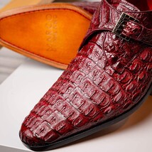 Luigi Genuine Caiman Crocodile Dress Monk Strap Shoes Wine image 12