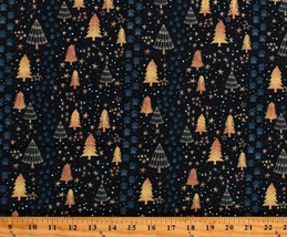 Cotton Christmas Trees Pawprints Follow the Tracks Navy Fabric Print BTY D501.73 - £11.68 GBP