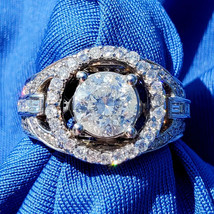 Earth mined Diamond Engagement Ring 3.5ct Vintage Solid 18k White Gold Solitaire - $12,682.36 CAD