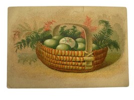 Victorian Trading Card 1800&#39;s Holidays Basket Green Easter Eggs Ferns - $8.00